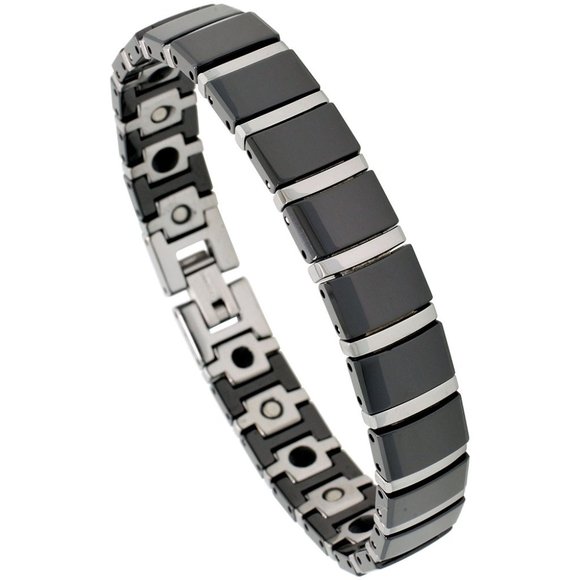 Men's Tungsten Bracelet Ceramic Bracelet Magnetic Therapy, 2-Tone Black - Picture 1 of 1